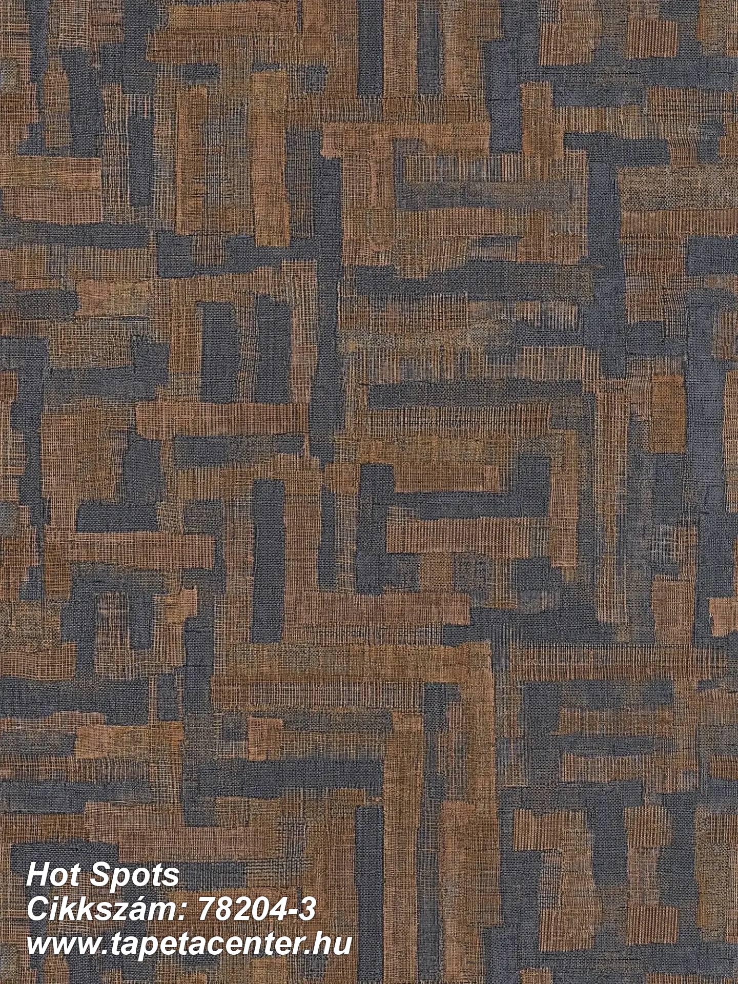 Geometriai mintás,textil hatású,textilmintás,barna,kék,szürke,súrolható,vlies tapéta 
